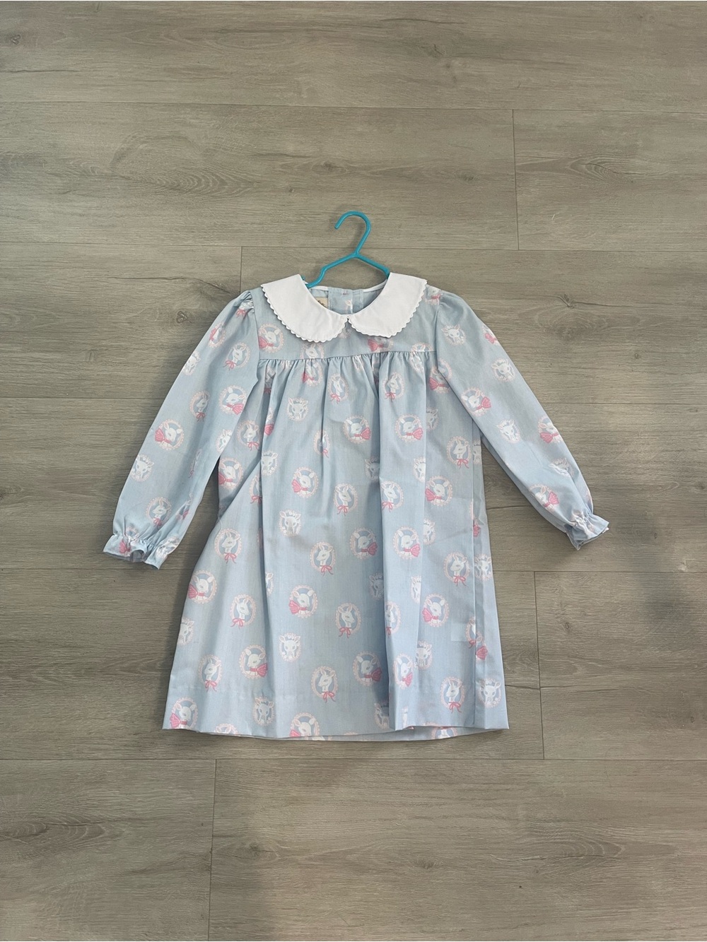 Kids Light Blue Printed Dress with White Peter Pan Collar